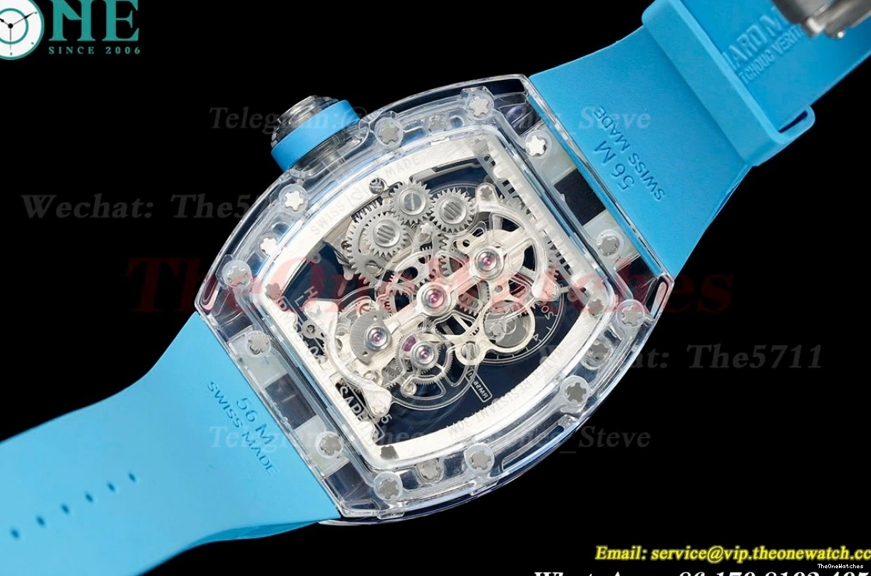 Blue Rubber Dial RMF Skeleton RM56-01 44mm on Strap Tourb 0513